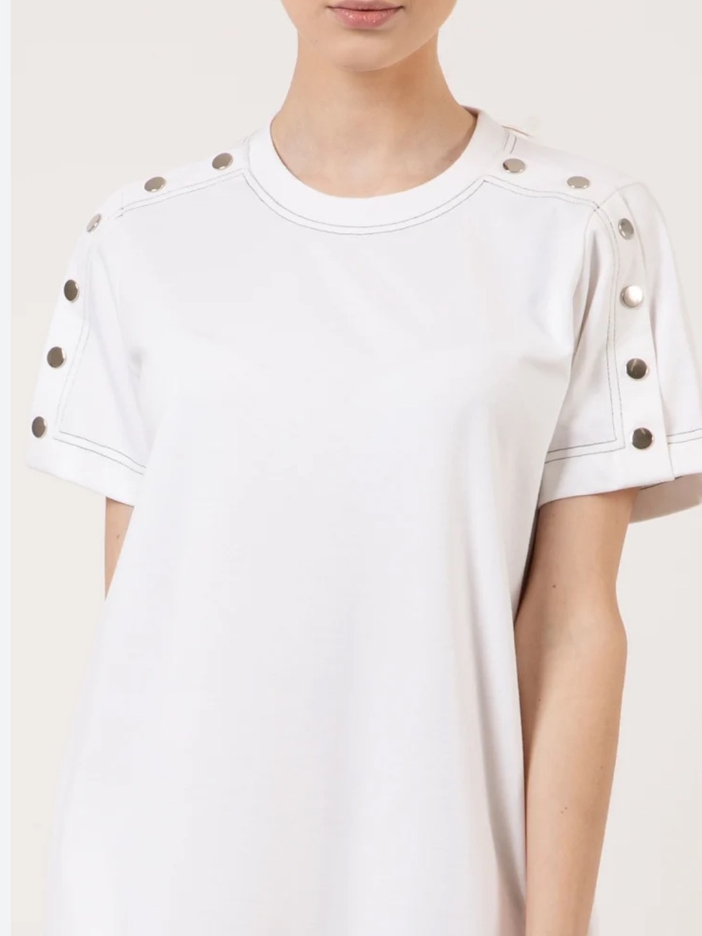 Maje White Short Sleeve Shirt with Decorative Button Trim